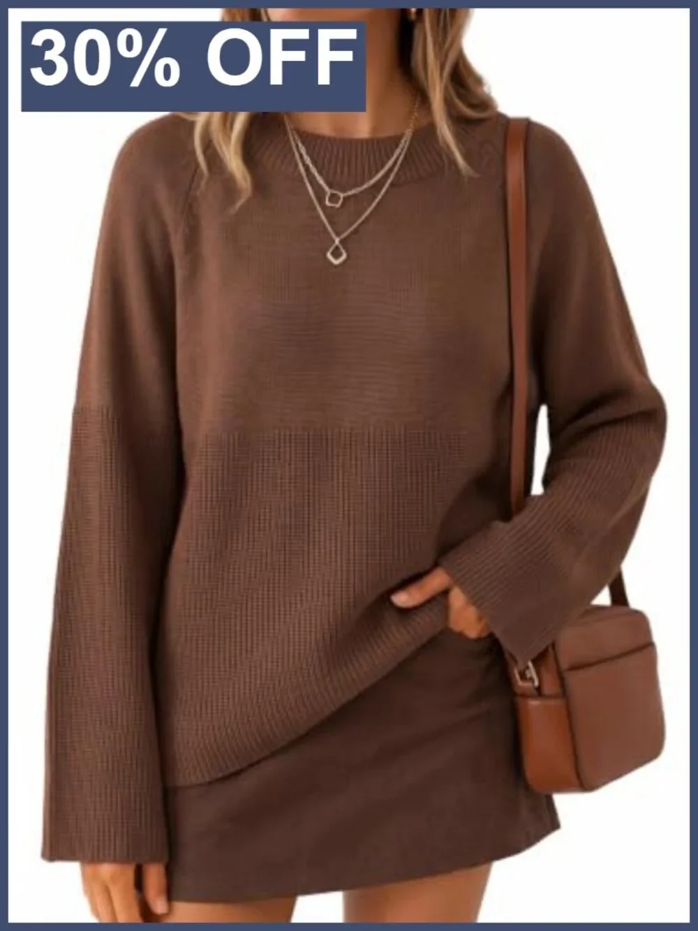 Women's Oversized Chunky Knit Crewneck Sweater Acrylic Polyamide Pullover